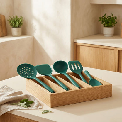Stirwise™ Silicone Kitchen Utensil Set in a calm home setting
