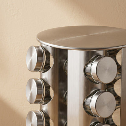 Spicespin™ Stainless Steel Rotating Spice Rack, material and detail close-up