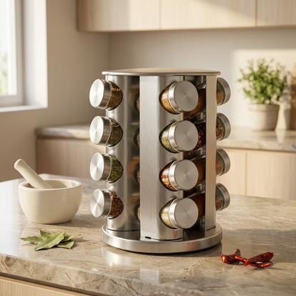 Spicespin™ Stainless Steel Rotating Spice Rack, styled close view