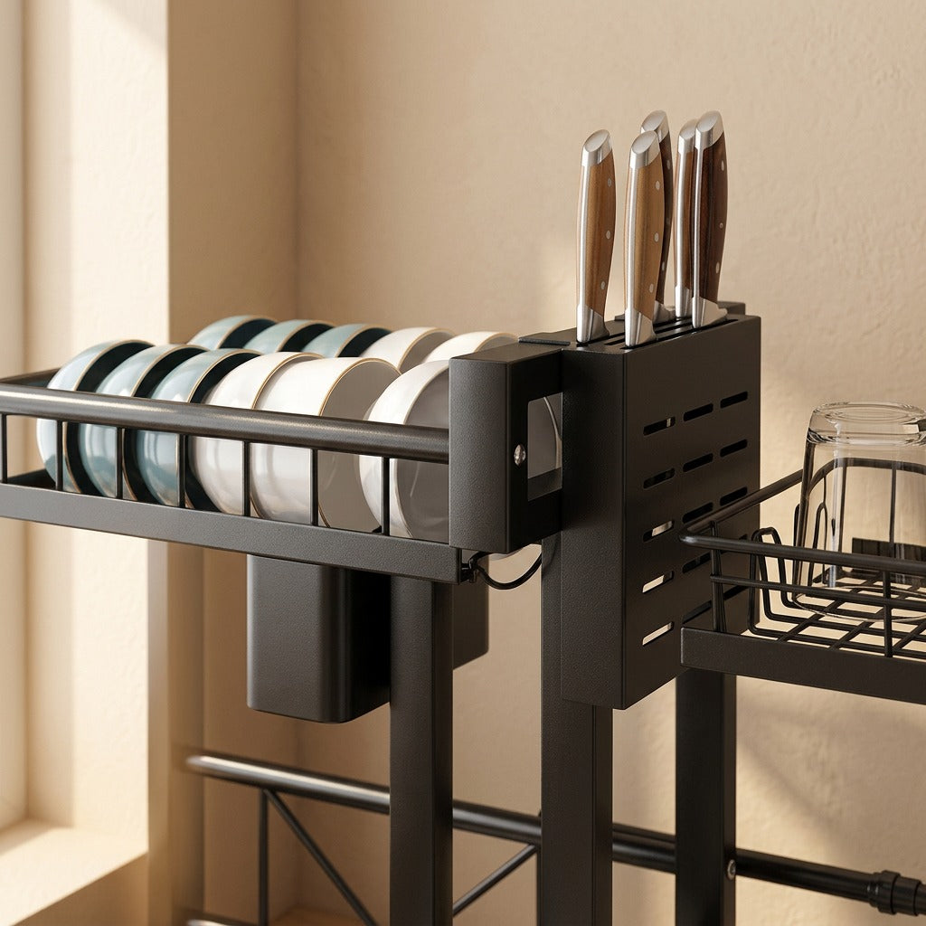 Driprail™ Carbon Steel Kitchen Sink Dish Rack, material and detail close-up