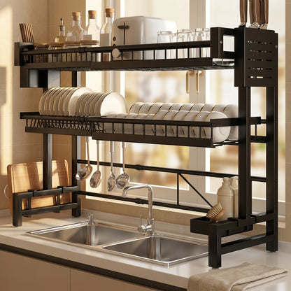 Driprail™ Carbon Steel Kitchen Sink Dish Rack, styled close view