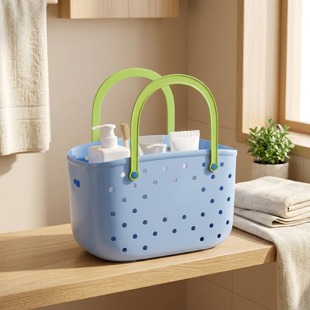 Tidyweave™ Plastic Bathroom Storage Basket in a calm home setting
