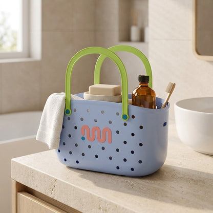 Tidyweave™ Plastic Bathroom Storage Basket, styled close view