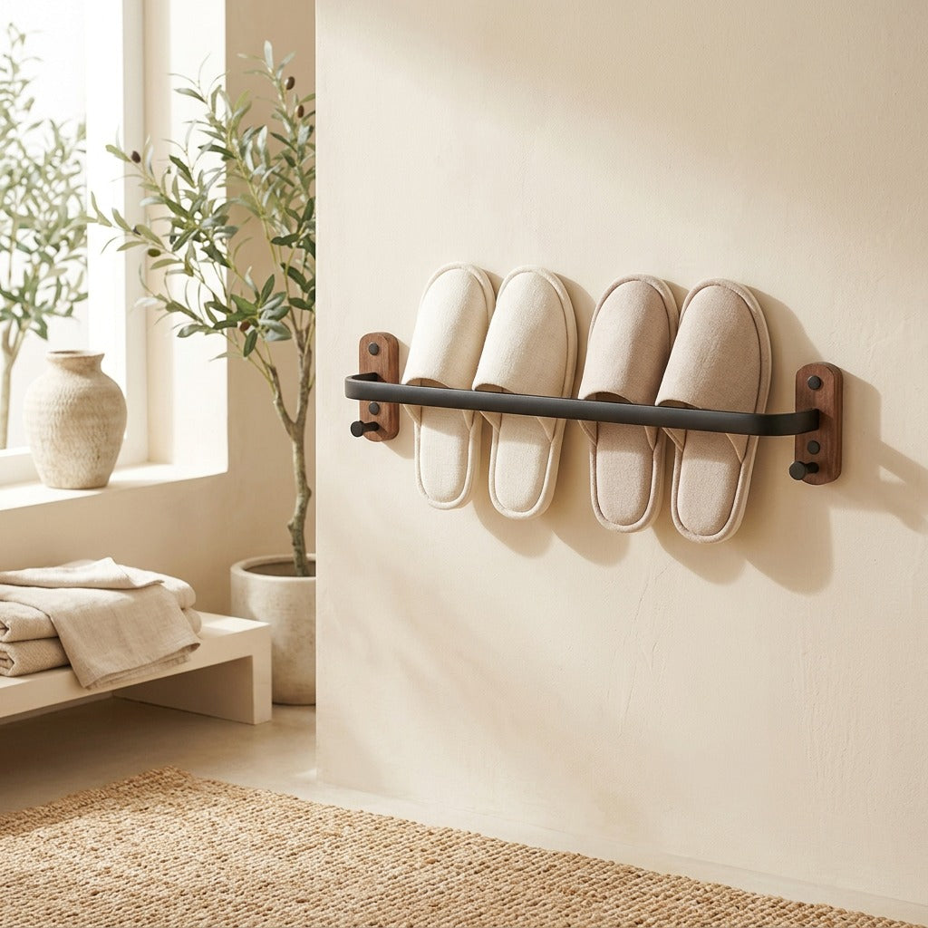 Wallsole™ Space Aluminum Wall-Mounted Shoe Rack in a calm home setting