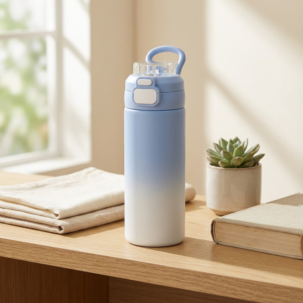 Sipshade™ Stainless Steel Gradient Thermos Cup in a calm home setting
