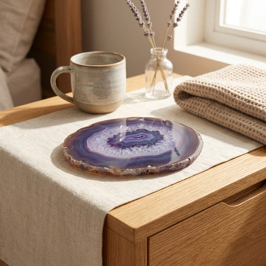 Stoneglint™ Double-Polished Agate Stone Slice in a calm home setting