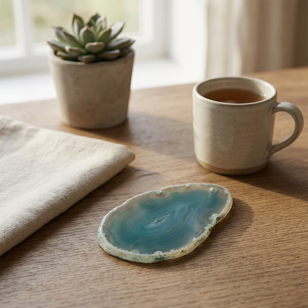 Stoneglint™ Double-Polished Agate Stone Slice, styled close view