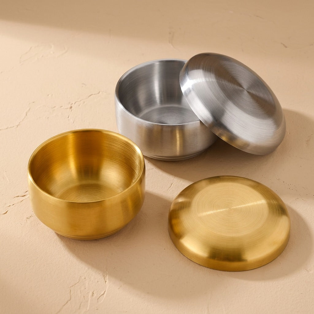 Riceguard™ Double-Layer Stainless Steel Rice Bowl, material and detail close-up