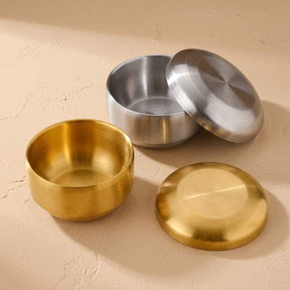 Riceguard™ Double-Layer Stainless Steel Rice Bowl, material and detail close-up
