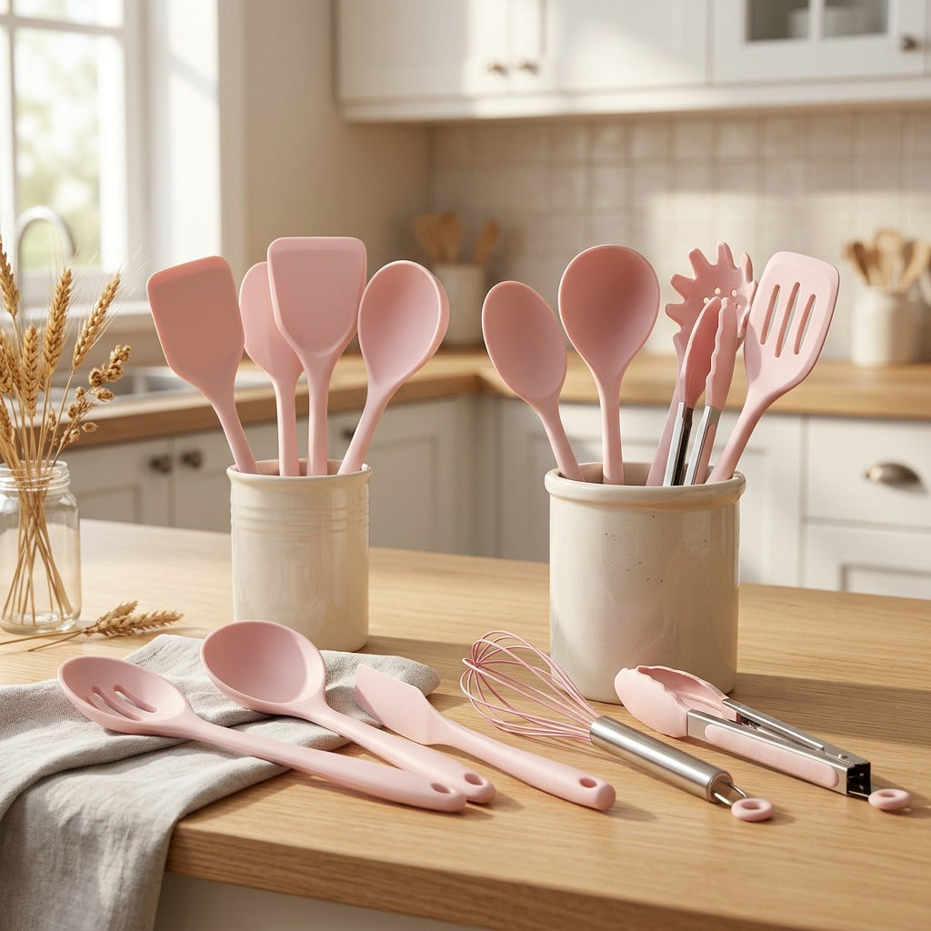 Panwise™ Silicone Spatula Kitchen Utensil Set, styled close view