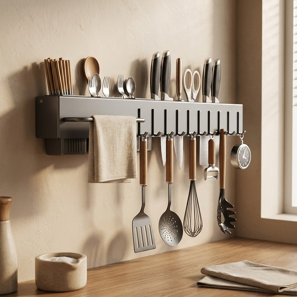 Knifecove™ Carbon Steel Kitchen Knife Storage Rack, styled close view