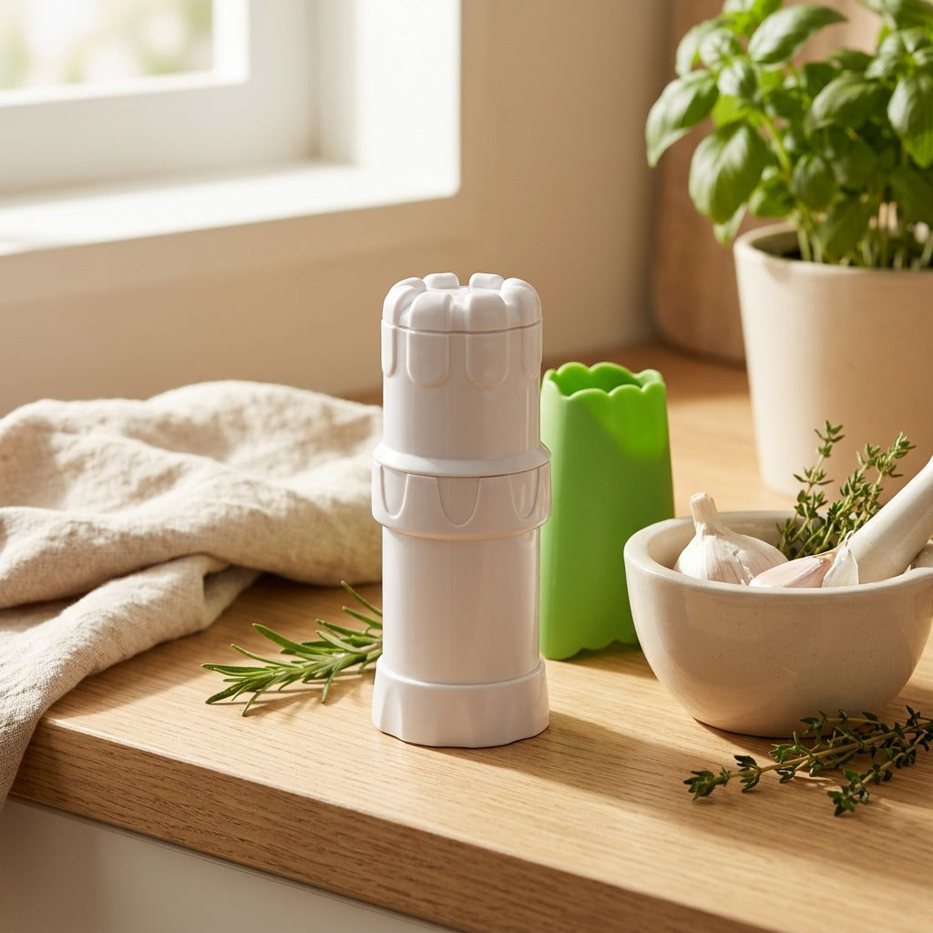 Palmcrush™ ABS Manual Garlic Press in a calm home setting