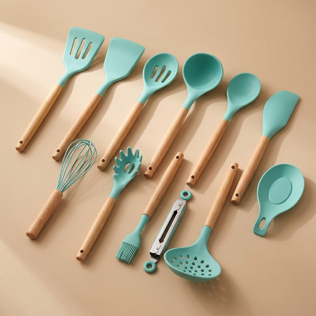 Flexturn™ 12-Piece Silicone Spatula Set, material and detail close-up