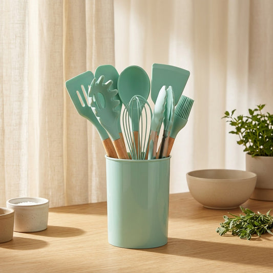 Flexturn™ 12-Piece Silicone Spatula Set in a calm home setting