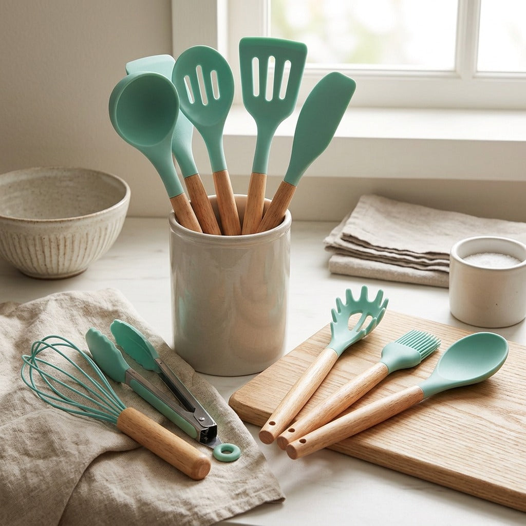 Flexturn™ 12-Piece Silicone Spatula Set, styled close view