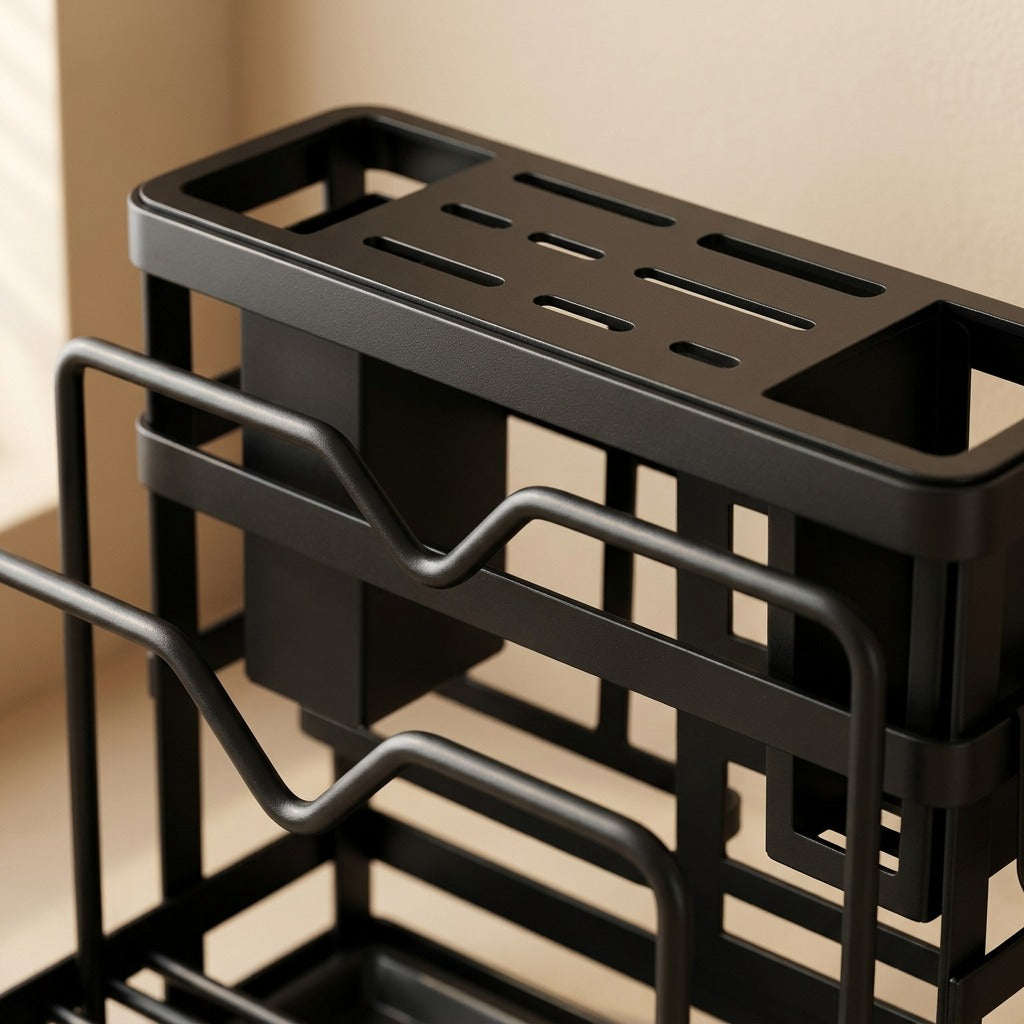 Chopnest™ Carbon Steel Knife Holder With Cutting Board Rack, material and detail close-up
