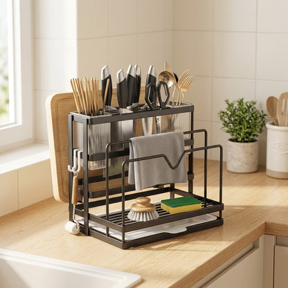 Chopnest™ Carbon Steel Knife Holder With Cutting Board Rack in a calm home setting