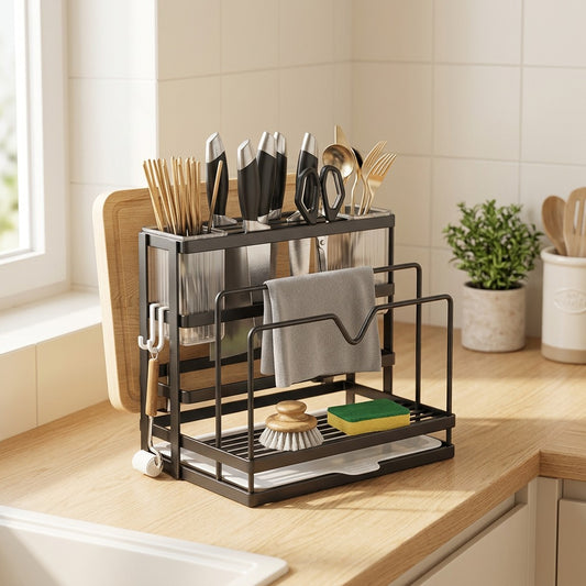 Chopnest™ Carbon Steel Knife Holder With Cutting Board Rack in a calm home setting