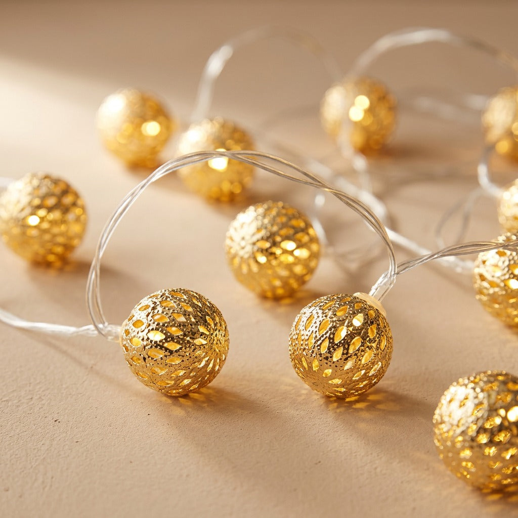 Glintfest™ Mirror Ball String Lights, material and detail close-up