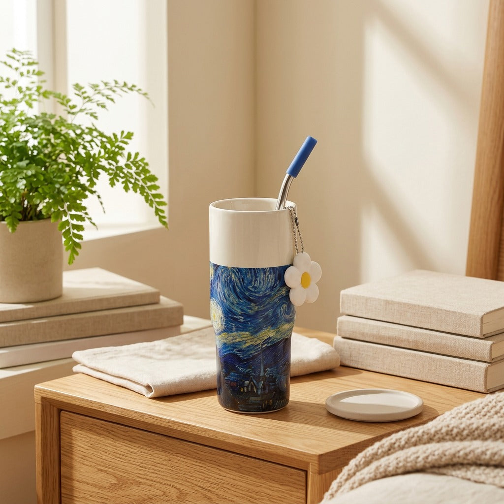 Ceramsip™ Ceramic-Lined Stainless Steel Insulated Cup in a calm home setting