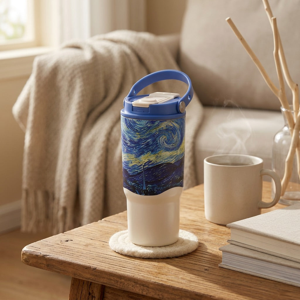Ceramsip™ Ceramic-Lined Stainless Steel Insulated Cup, styled close view