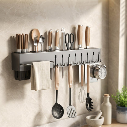 Walledge™ Stainless Steel Wall-Mounted Knife Holder, styled close view