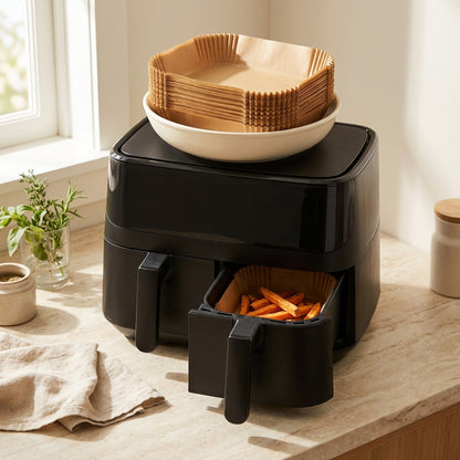 Linercrisp™ Silicone Paper Air Fryer Liners in a calm home setting