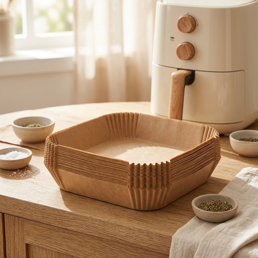 Linercrisp™ Silicone Paper Air Fryer Liners, styled close view