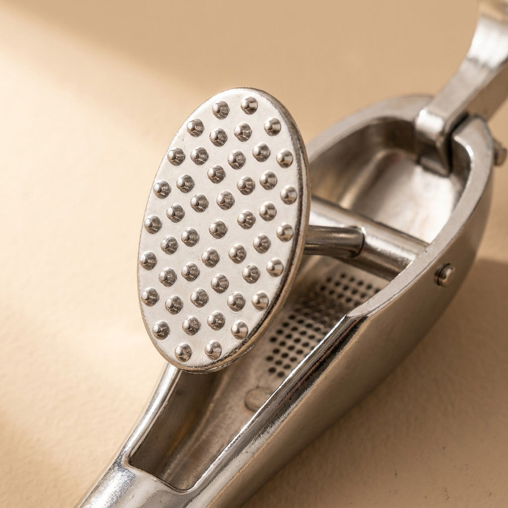 Zincclove™ Zinc Alloy Garlic Press, material and detail close-up