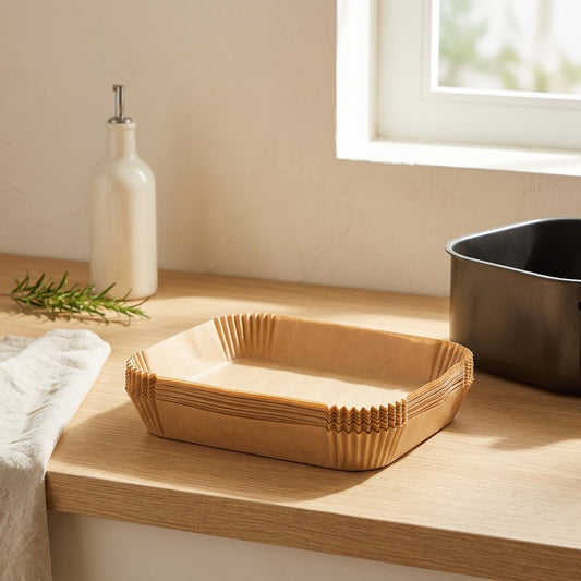 Panfit™ Rectangular Air Fryer Paper Liners in a calm home setting