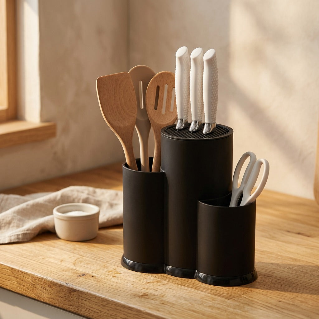 Edgecove™ Plastic Kitchen Knife Holder, styled close view
