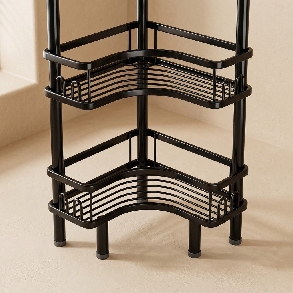 Rackledge™ Iron Bathroom Corner Storage Rack, material and detail close-up