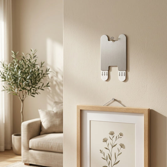 Framegrip™ Stainless Steel Adhesive Picture Hook in a calm home setting