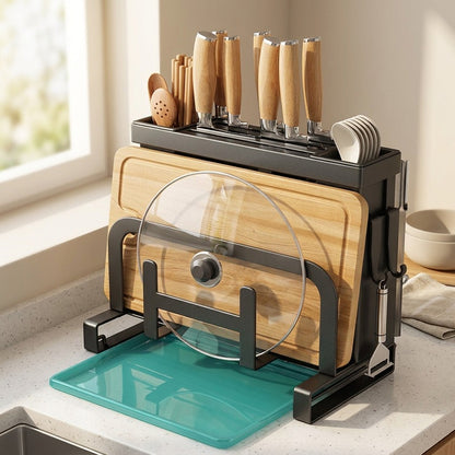 Bladerow™ Carbon Steel Kitchen Knife Rack, styled close view