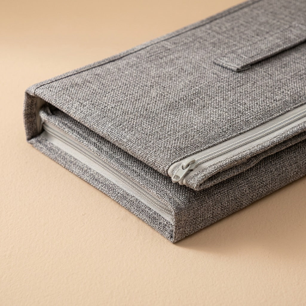 Linenfold™ Foldable Cotton Linen Storage Box, material and detail close-up