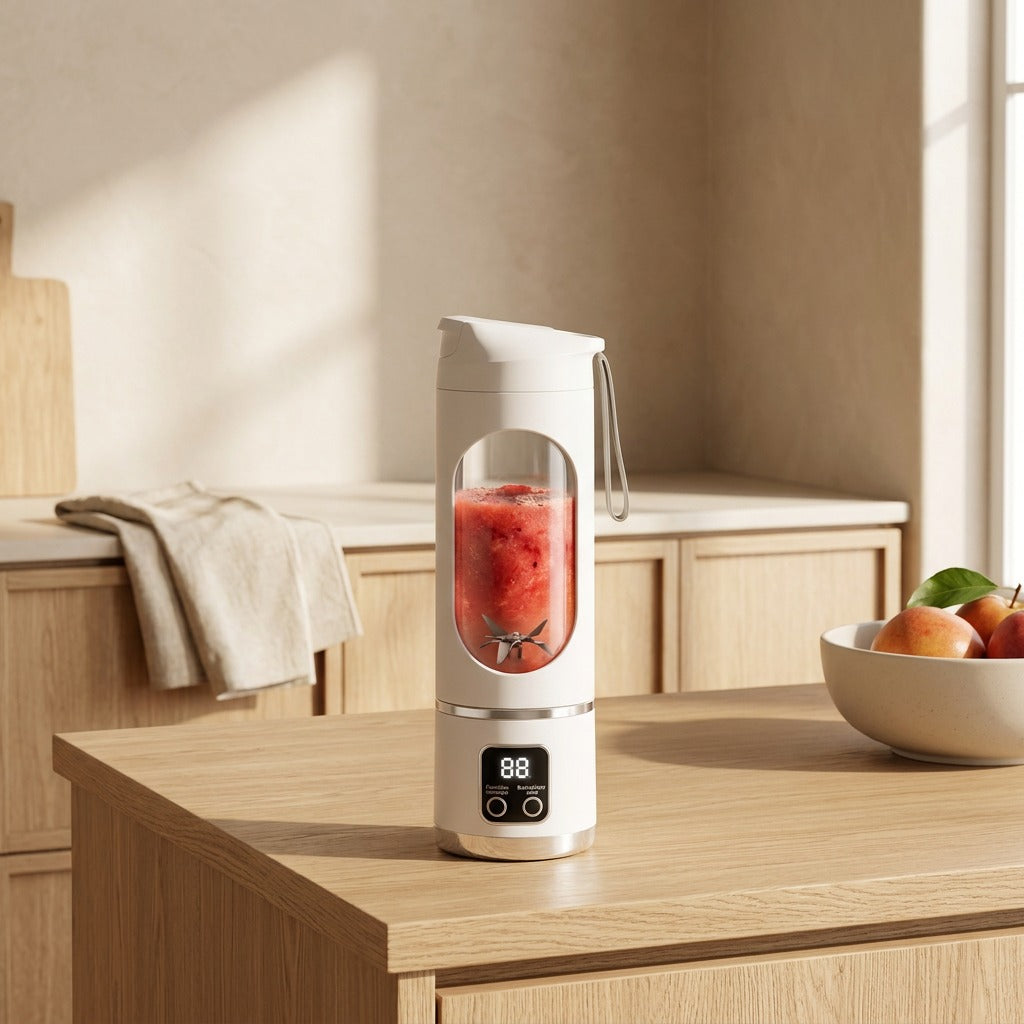 Sipglance™ Digital Display Juicing Cup in a calm home setting