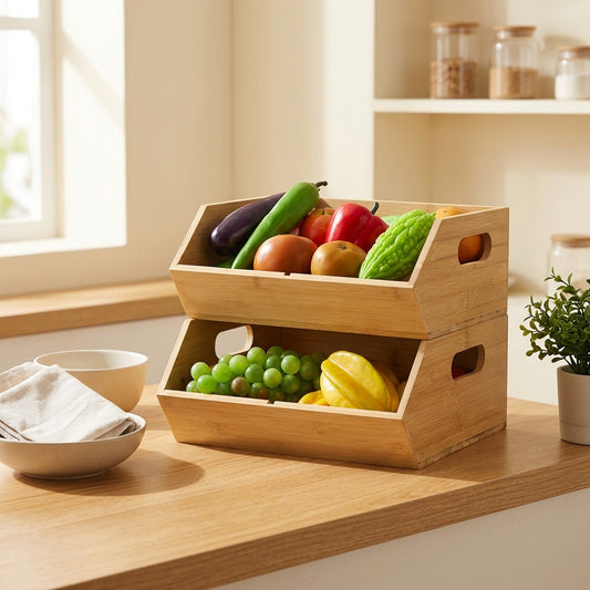 Woodhaven™ Bamboo Wood Desktop Storage Box in a calm home setting