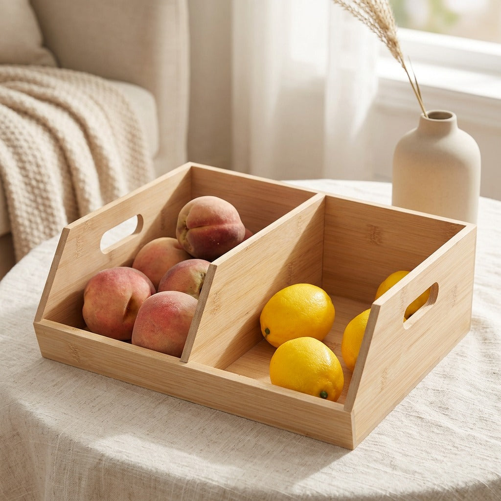 Woodhaven™ Bamboo Wood Desktop Storage Box, styled close view