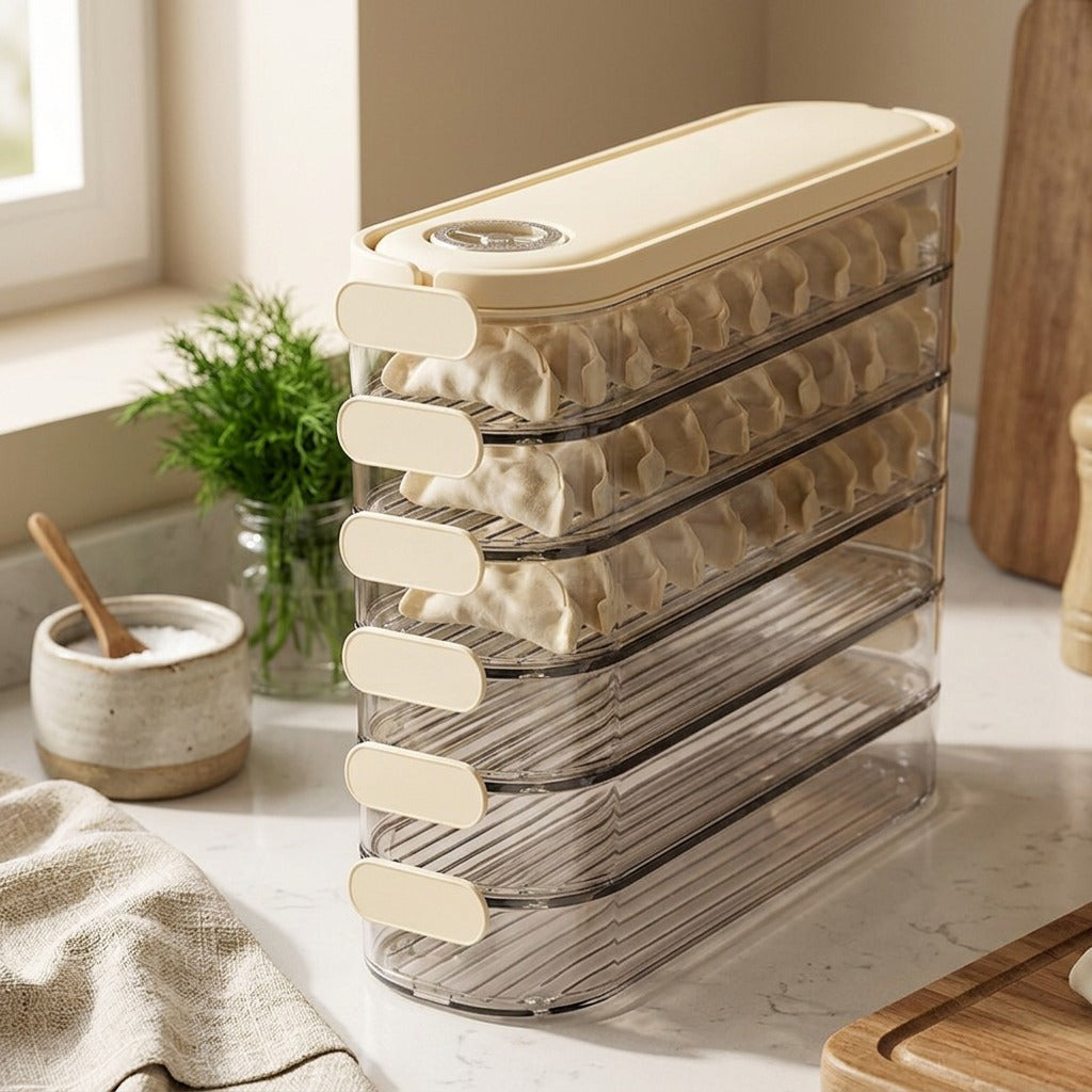 Doughdock™ Plastic Dumpling Storage Box, styled close view