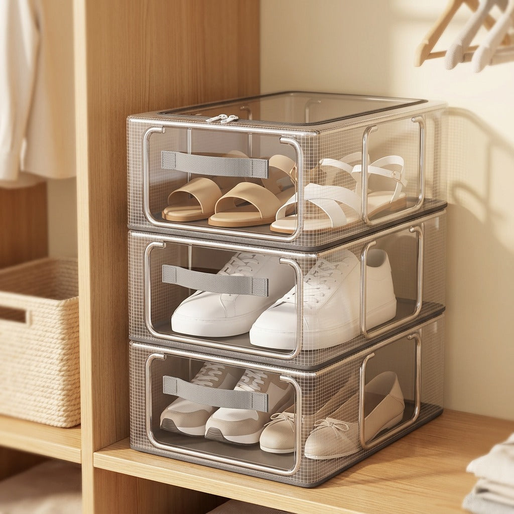 Shoeview™ Transparent Shoe Storage Box, styled close view