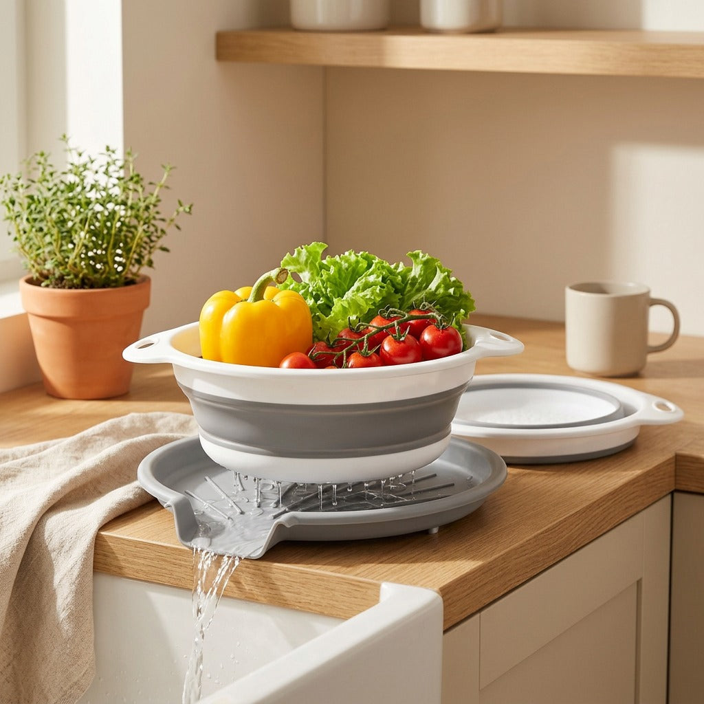 Drainsnap™ Foldable Plastic Drain Basket Set in a calm home setting