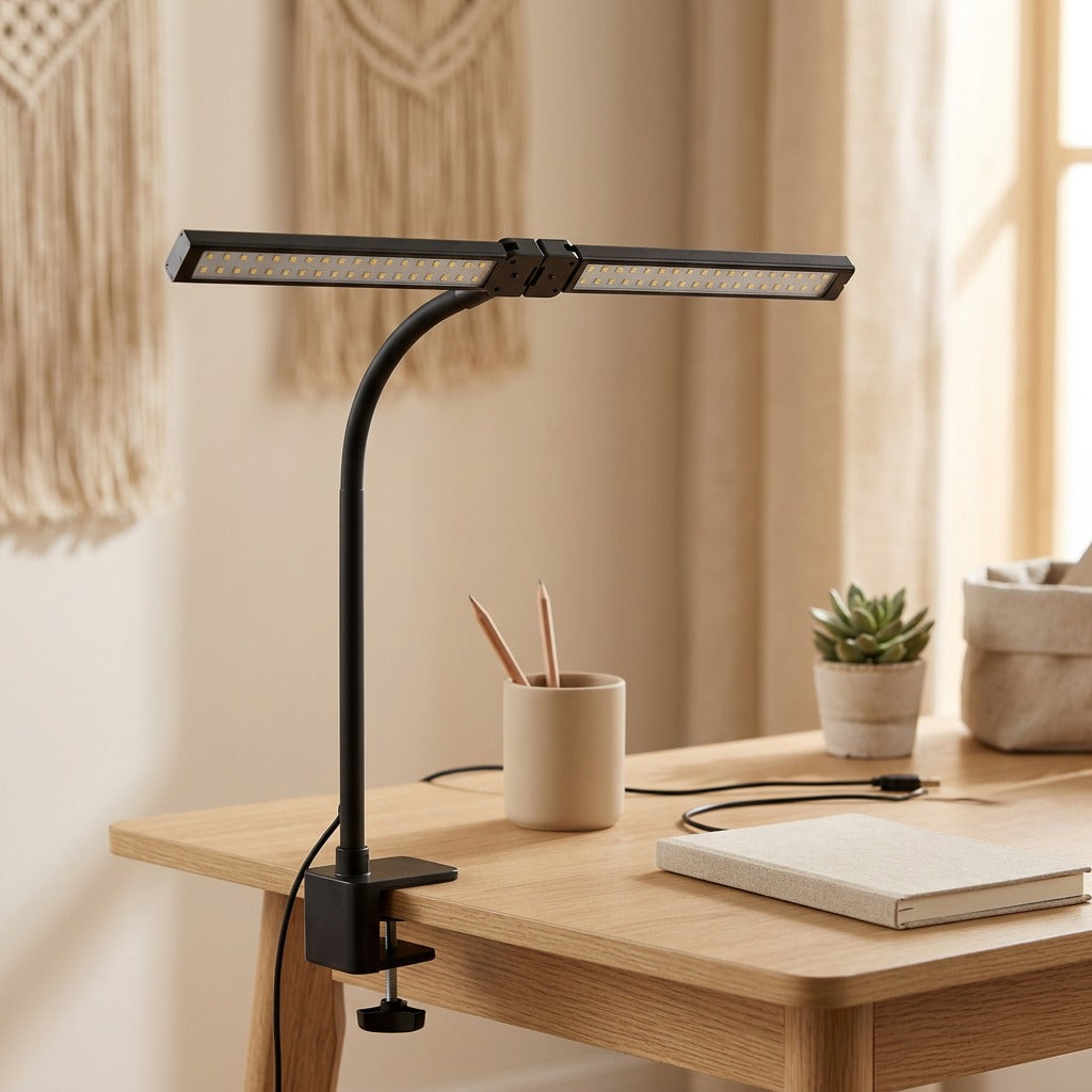Twinlight™ Dual-Head USB Desk Lamp, styled close view