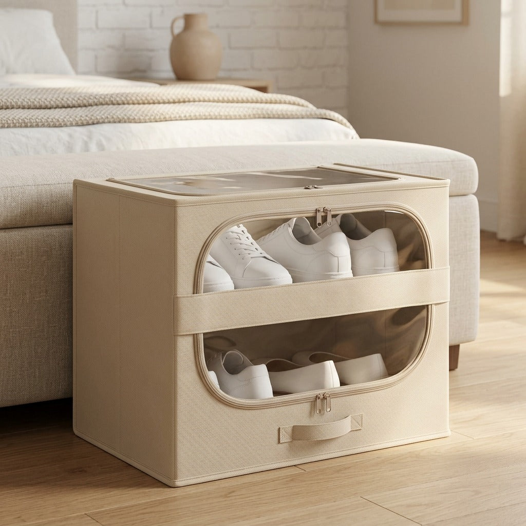 Foldstow™ Foldable Non-Woven Shoe Storage Box, styled close view