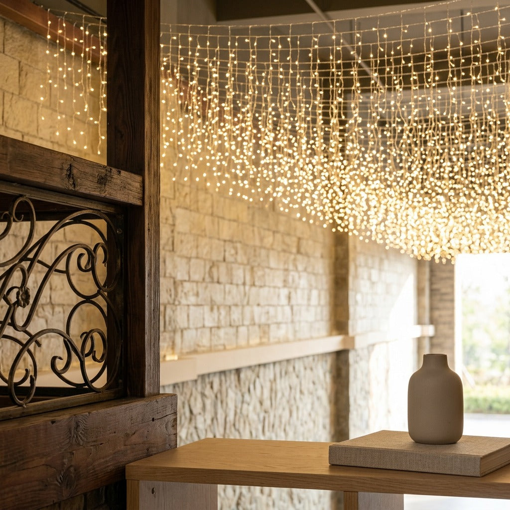 Starveil™ Colorful Starry Sky Curtain String Lights, styled close view