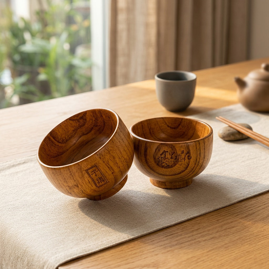 Grainbowl™ Wooden Rice Bowl Set, styled close view