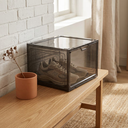 Pairpeek™ Transparent Plastic Shoe Storage Box, styled close view