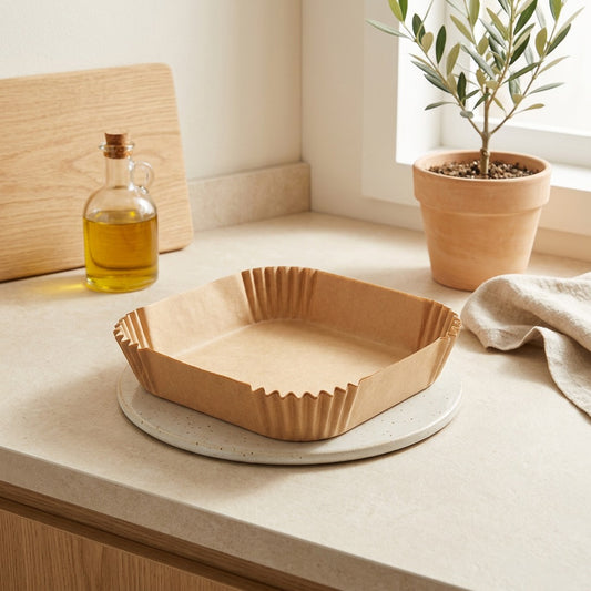 Parchpan™ Air Fryer Parchment Paper Trays in a calm home setting