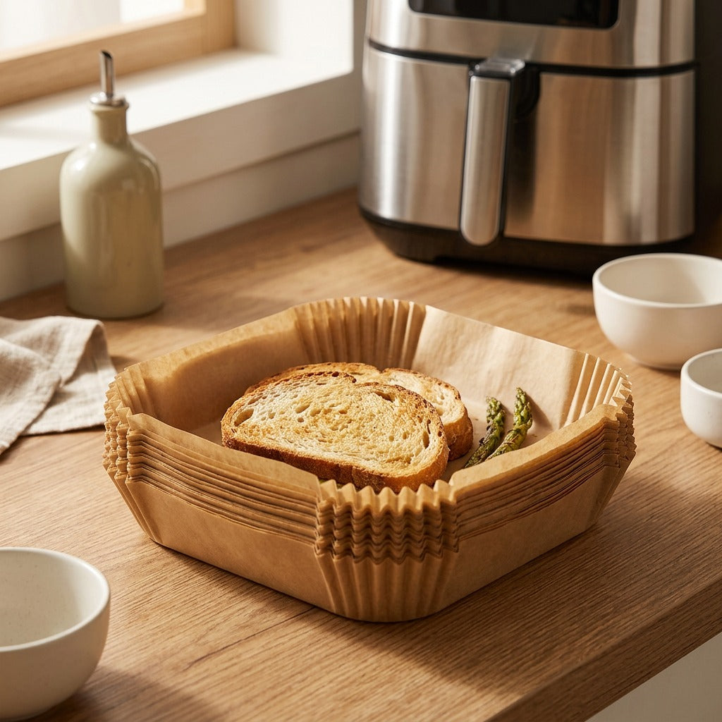 Parchpan™ Air Fryer Parchment Paper Trays, styled close view