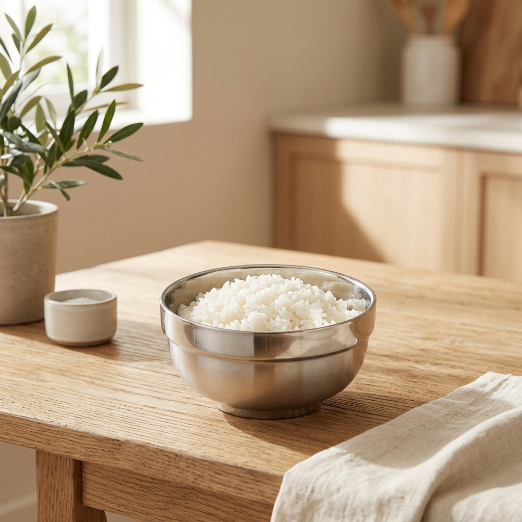 Bowlshine™ Stainless Steel Rice Bowl in a calm home setting