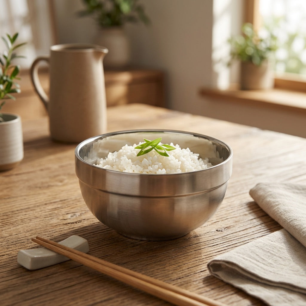 Bowlshine™ Stainless Steel Rice Bowl, styled close view
